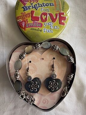 Brighton Black Mother-of-Pearl Heart Earrings and Bracelet Set